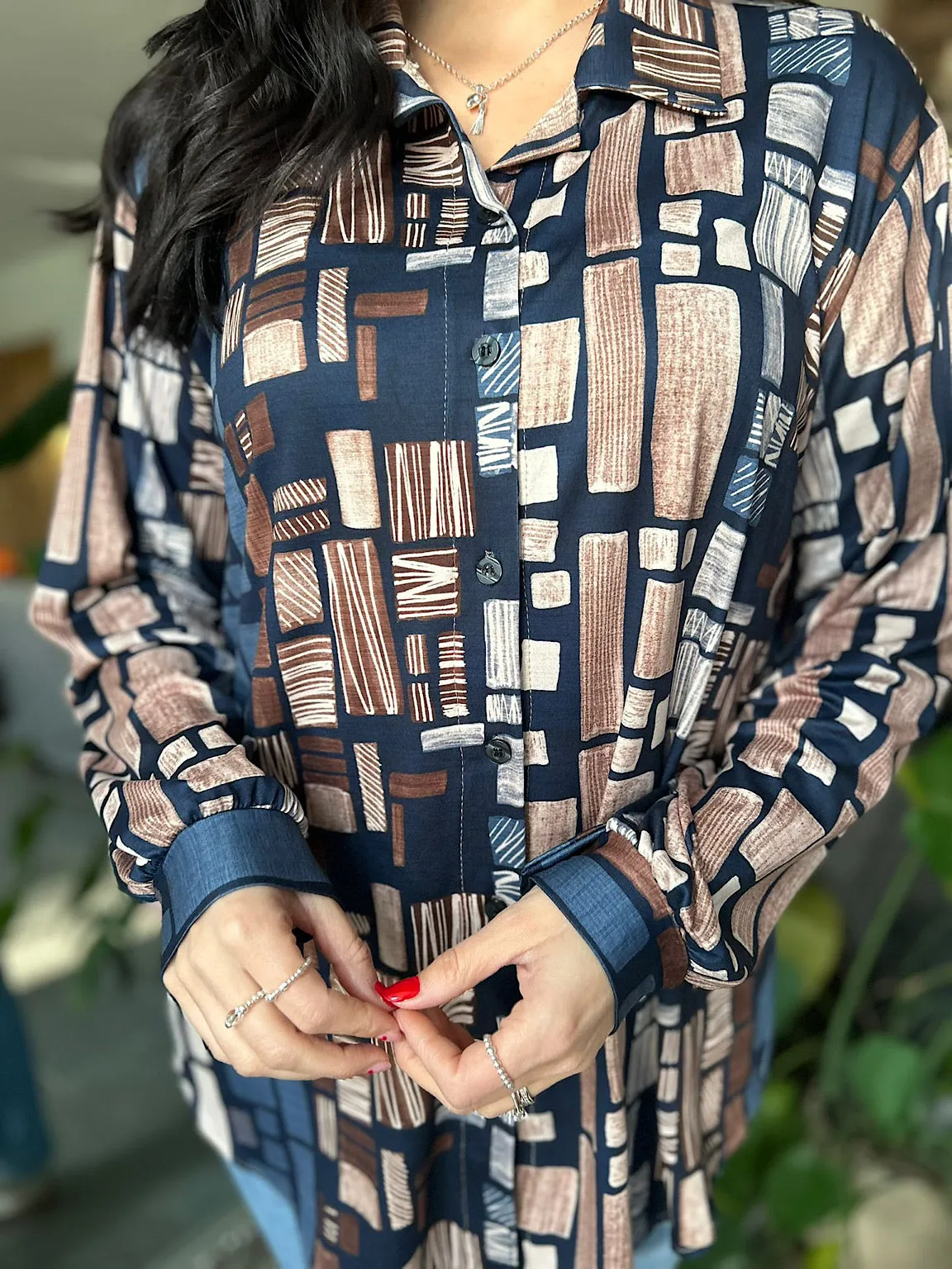 Navy Super Soft Block Print Blouse Moira