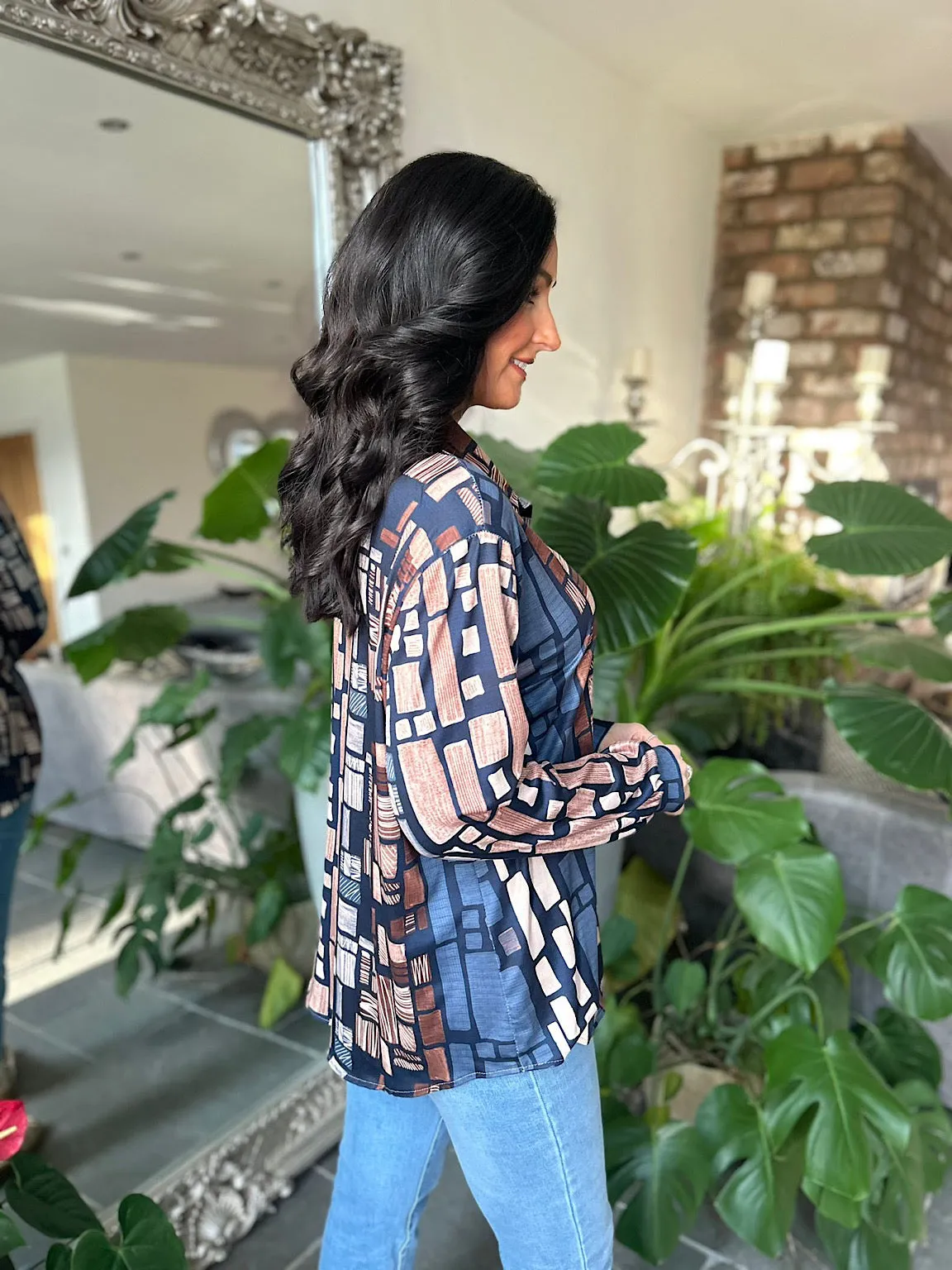 Navy Super Soft Block Print Blouse Moira