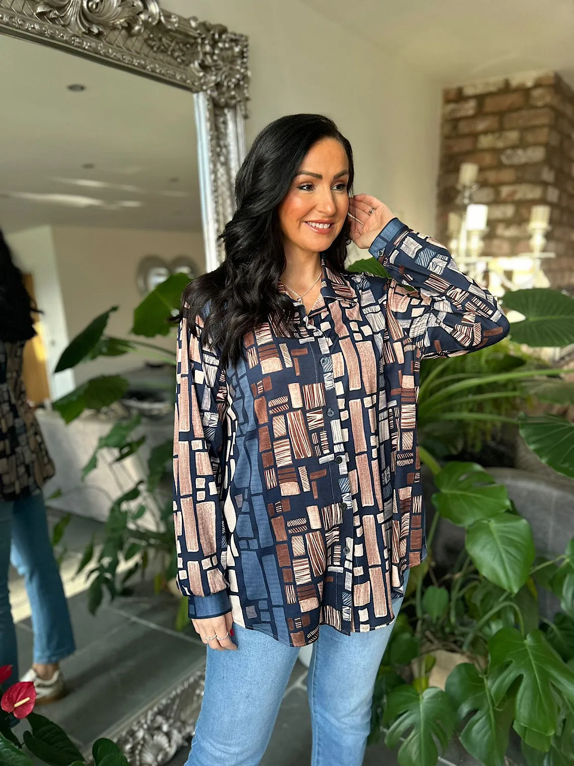 Navy Super Soft Block Print Blouse Moira