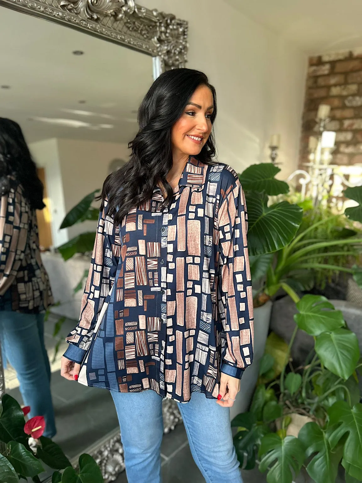 Navy Super Soft Block Print Blouse Moira
