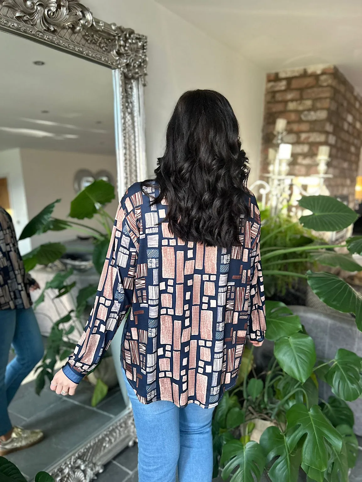 Navy Super Soft Block Print Blouse Moira