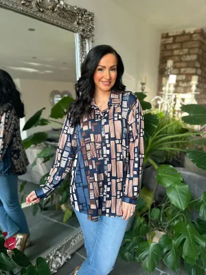 Navy Super Soft Block Print Blouse Moira