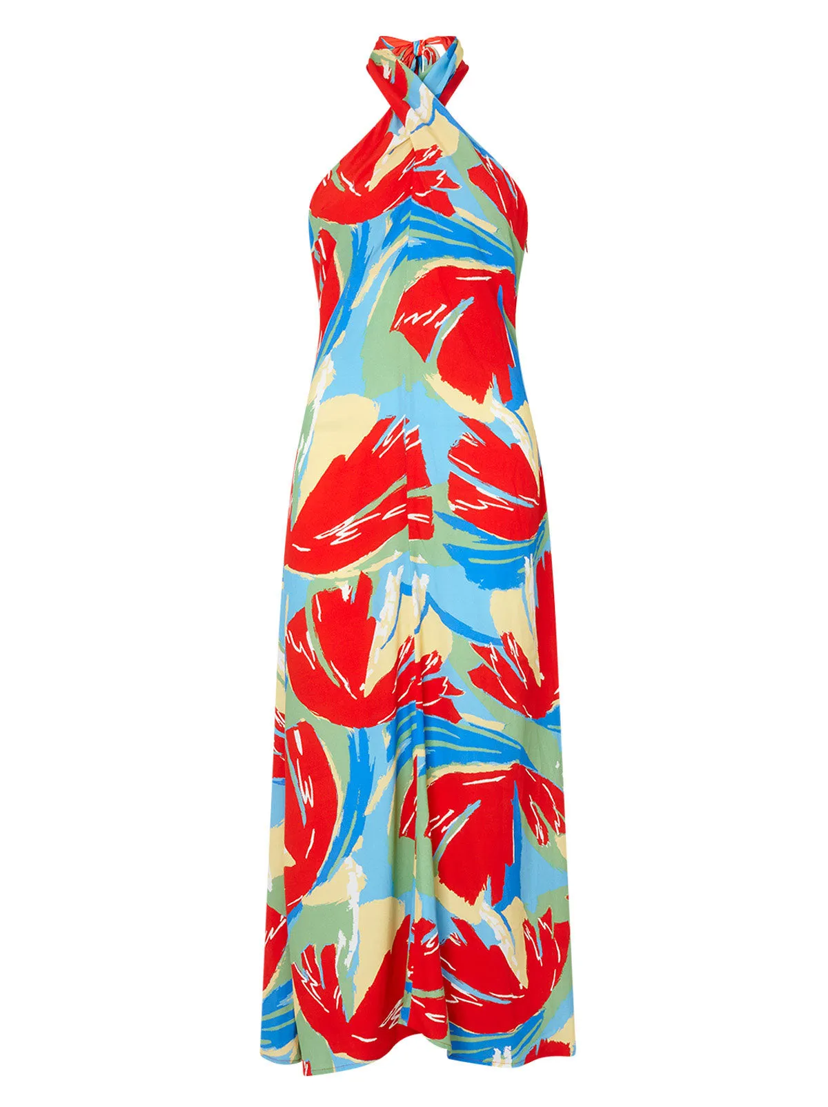 Neve Abstract Print Cross Front Halter Dress