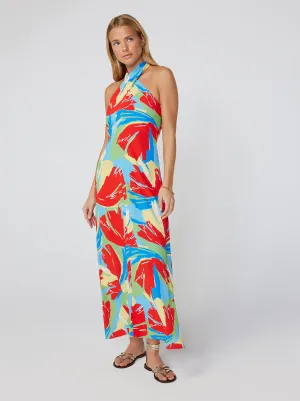 Neve Abstract Print Cross Front Halter Dress