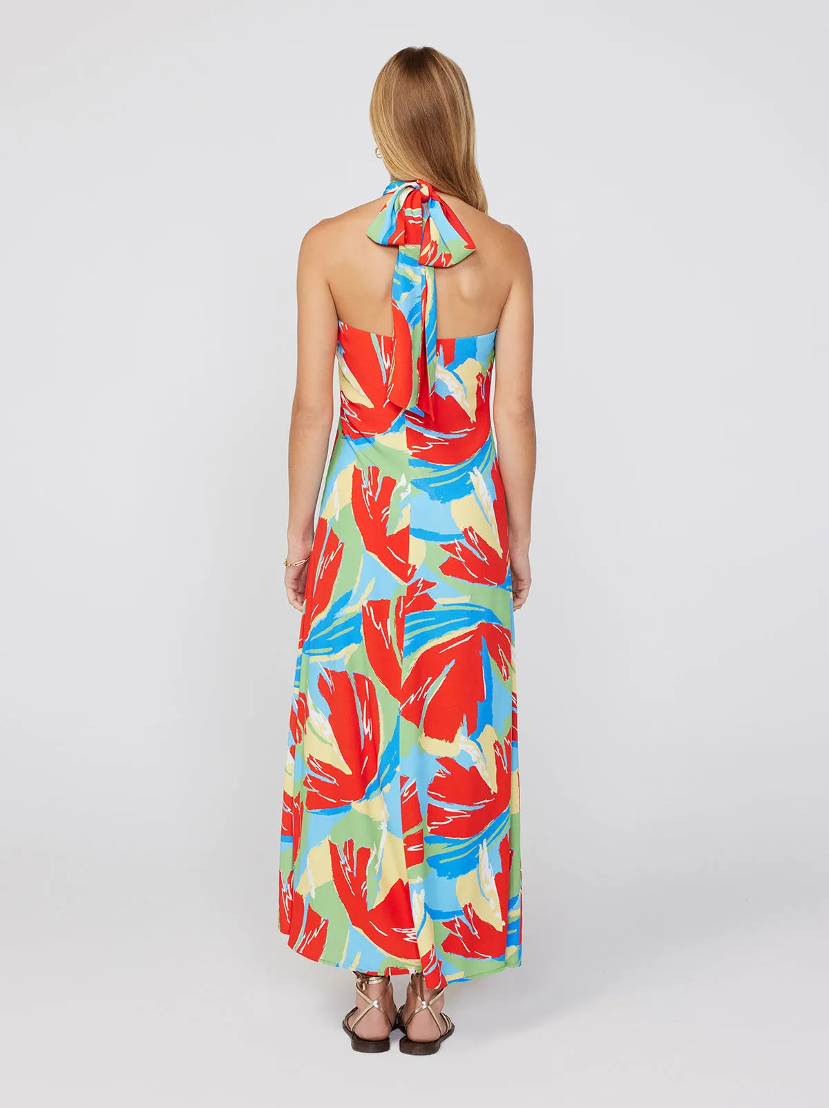 Neve Abstract Print Cross Front Halter Dress