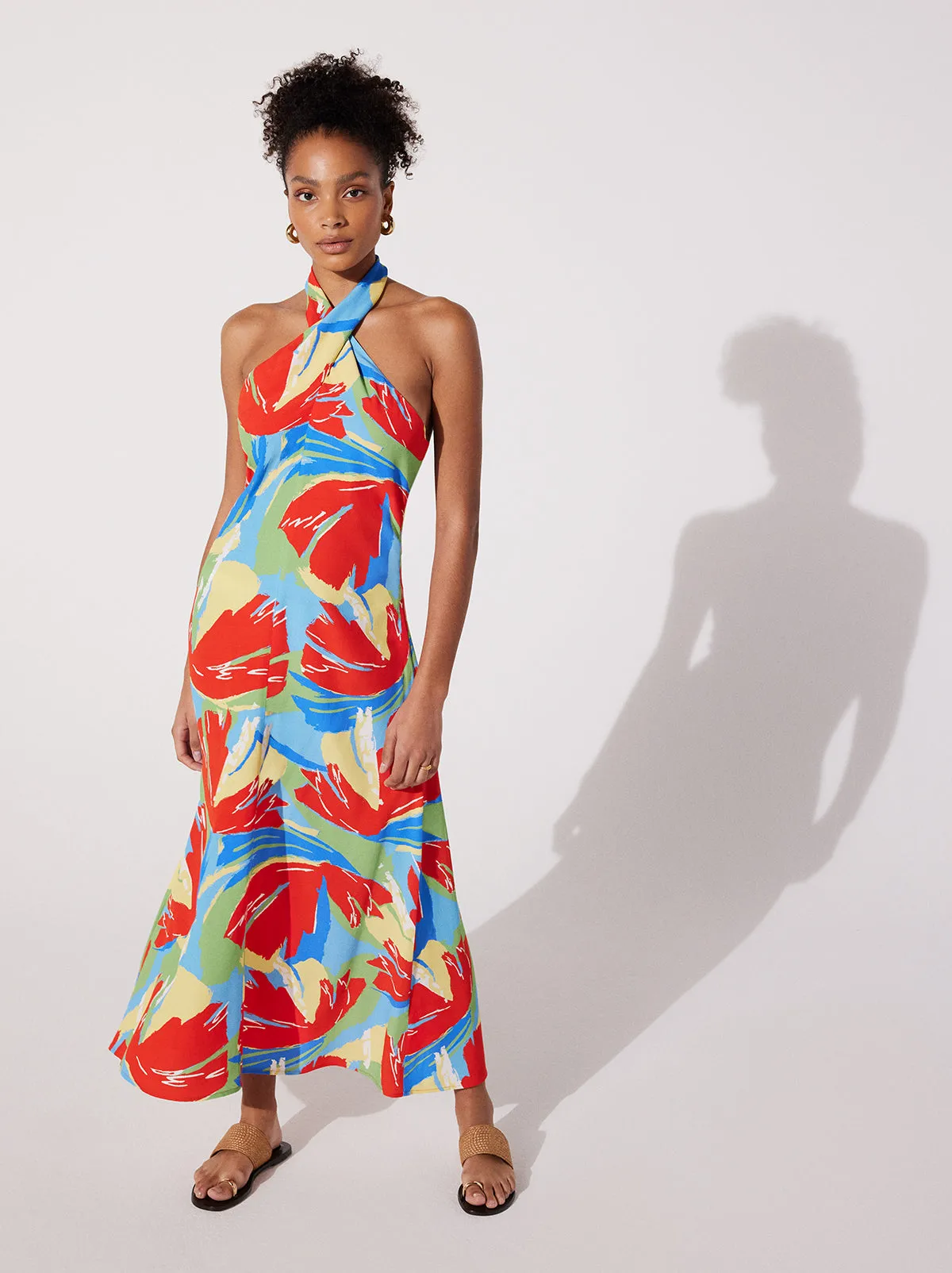 Neve Abstract Print Cross Front Halter Dress