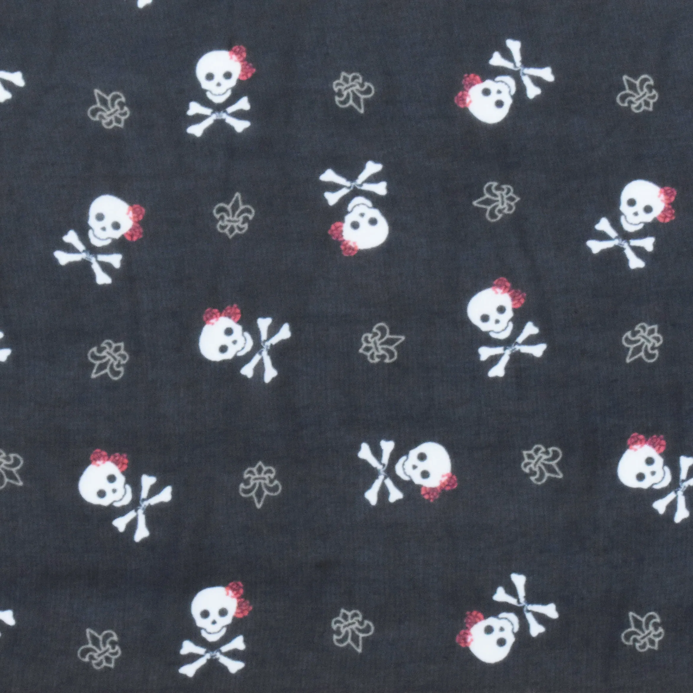 Night Black-White-Multi Skull Printed Polyester Chiffon Woven Fabric
