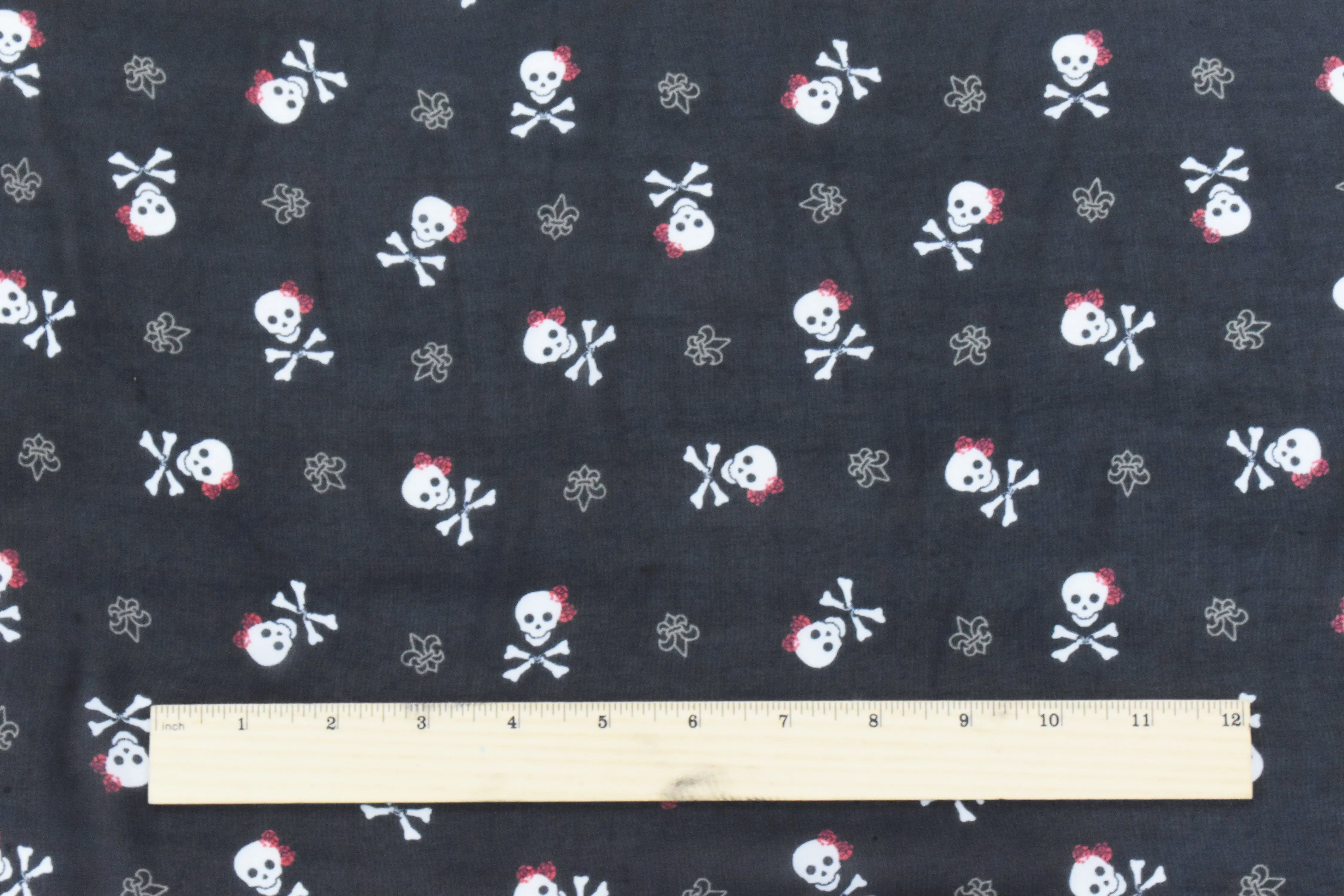 Night Black-White-Multi Skull Printed Polyester Chiffon Woven Fabric