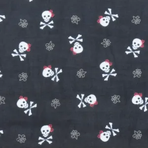 Night Black-White-Multi Skull Printed Polyester Chiffon Woven Fabric