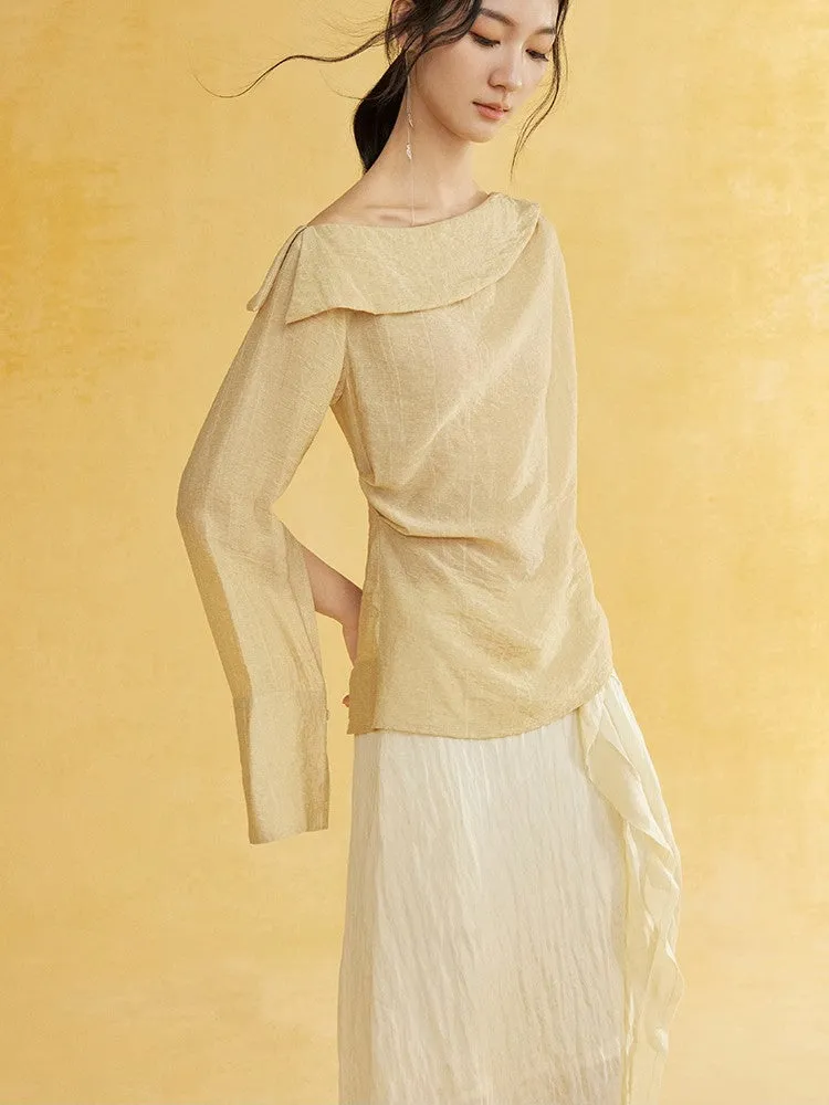 One-Shoulder Natural Slit-Sleeve Cover Chic Blouse