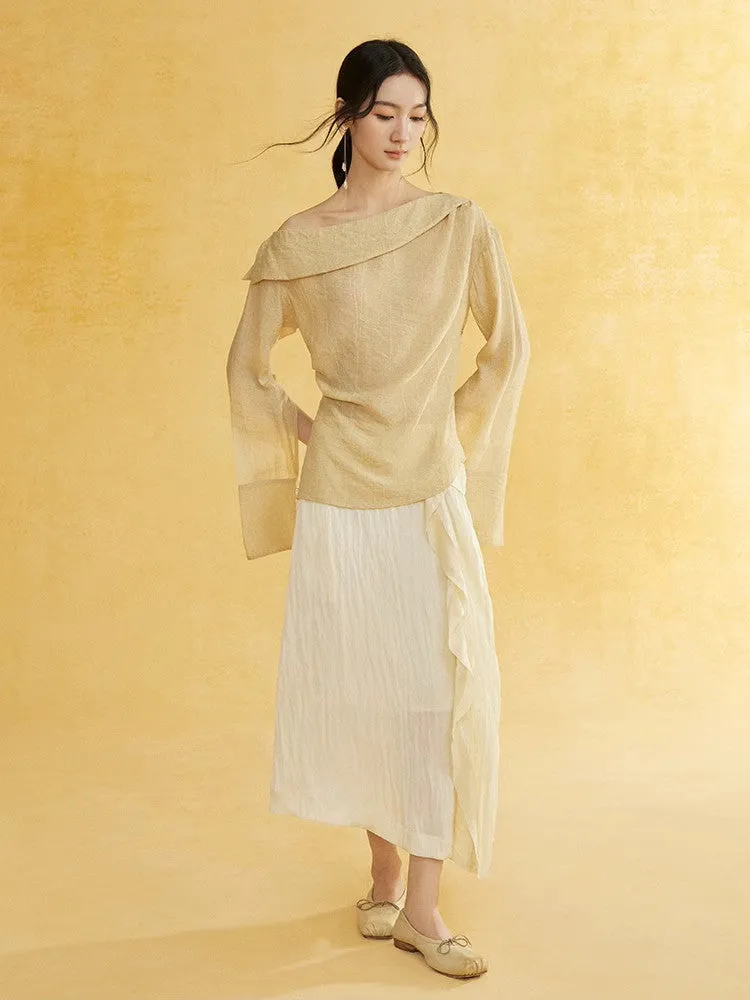One-Shoulder Natural Slit-Sleeve Cover Chic Blouse