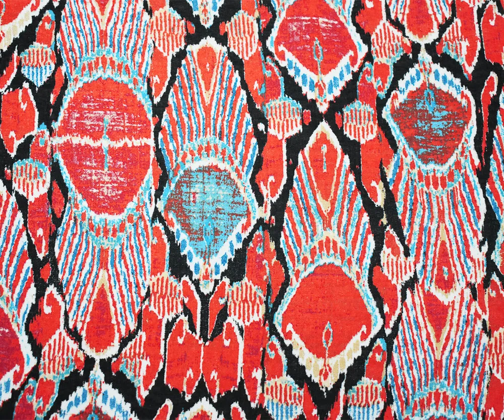 Orange-Black-Multi Abstract Peacock Feather Print Poly Chiffon Woven Fabric