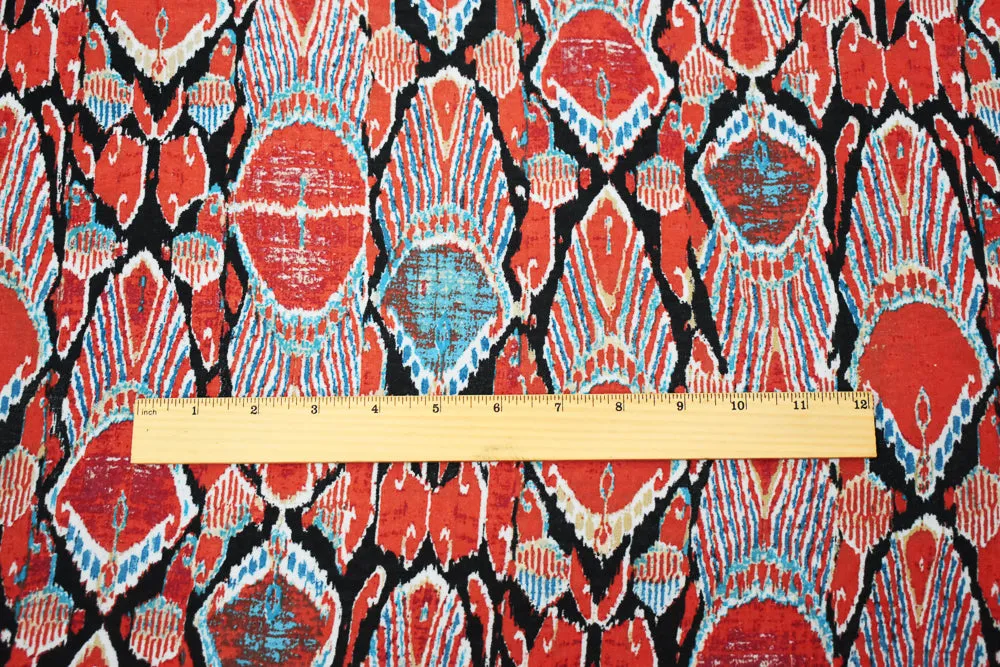 Orange-Black-Multi Abstract Peacock Feather Print Poly Chiffon Woven Fabric