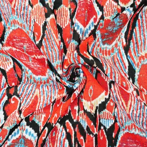 Orange-Black-Multi Abstract Peacock Feather Print Poly Chiffon Woven Fabric