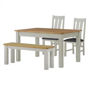 Padstow Grey 120cm Dining Set - 1 x Bench 2 x Chairs