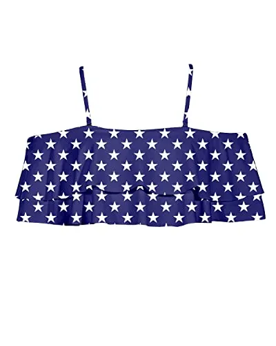 Patriotic American Flag Ruffle Bikini Top For 4Th Of July-National Flag