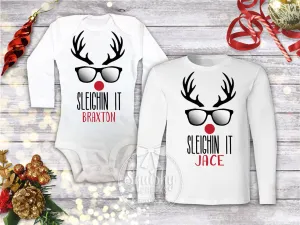 Personalized Sleighing It Boy's Christmas Shirt