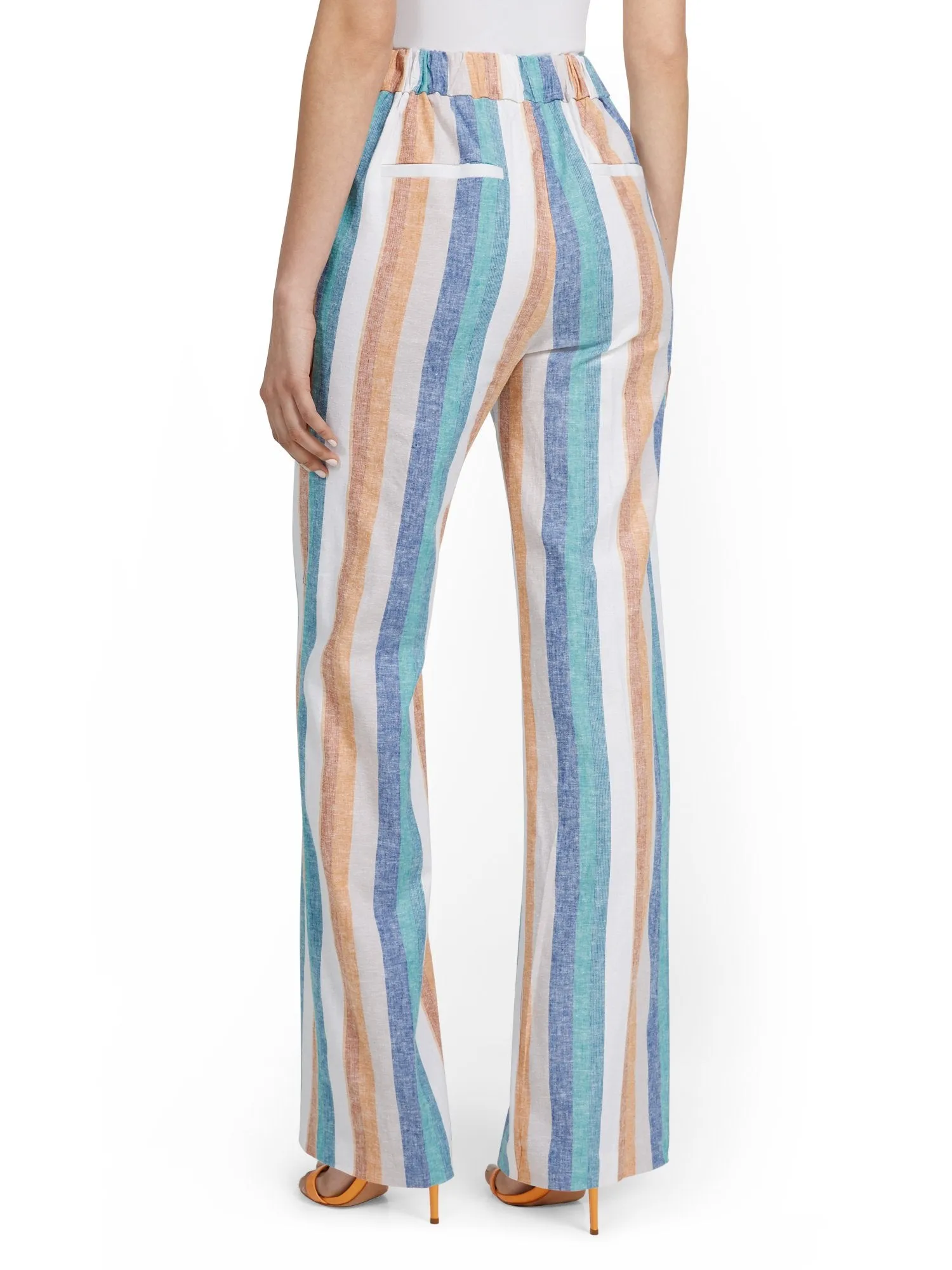 Petite Linen-Blend High-Waisted Multistripe Wide-Leg Pant