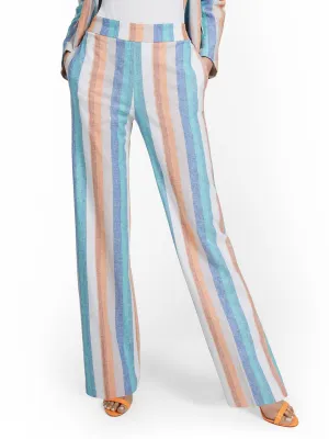 Petite Linen-Blend High-Waisted Multistripe Wide-Leg Pant