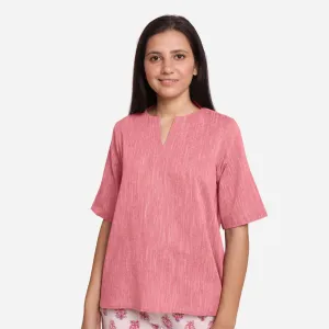 Pink Yarn Dyed 100% Cotton High-Low Tunic Top