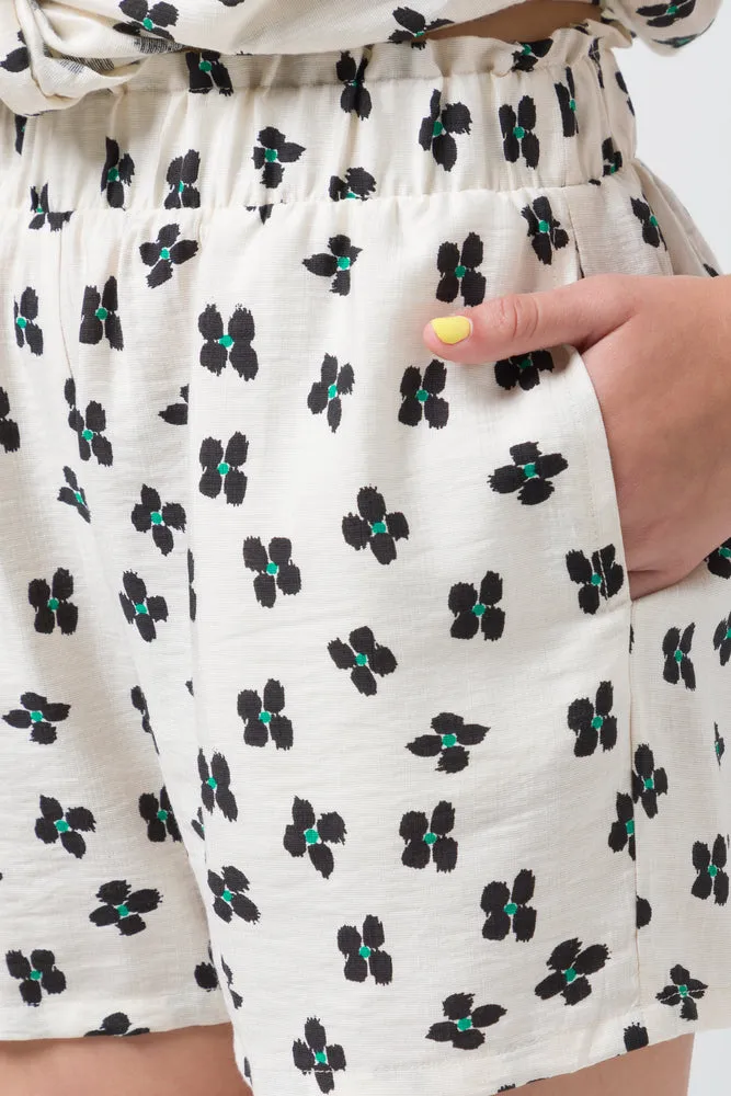 Pull On Woven Short Large Tropical Floral Green
