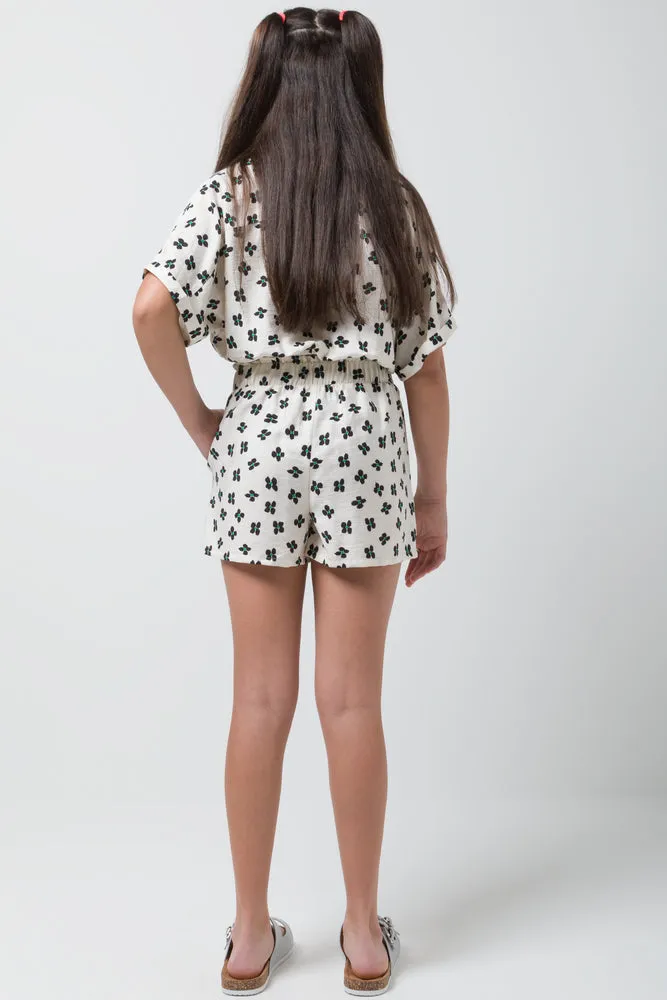 Pull On Woven Short Large Tropical Floral Green