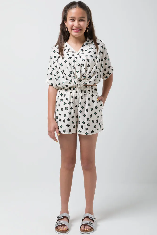 Pull On Woven Short Large Tropical Floral Green