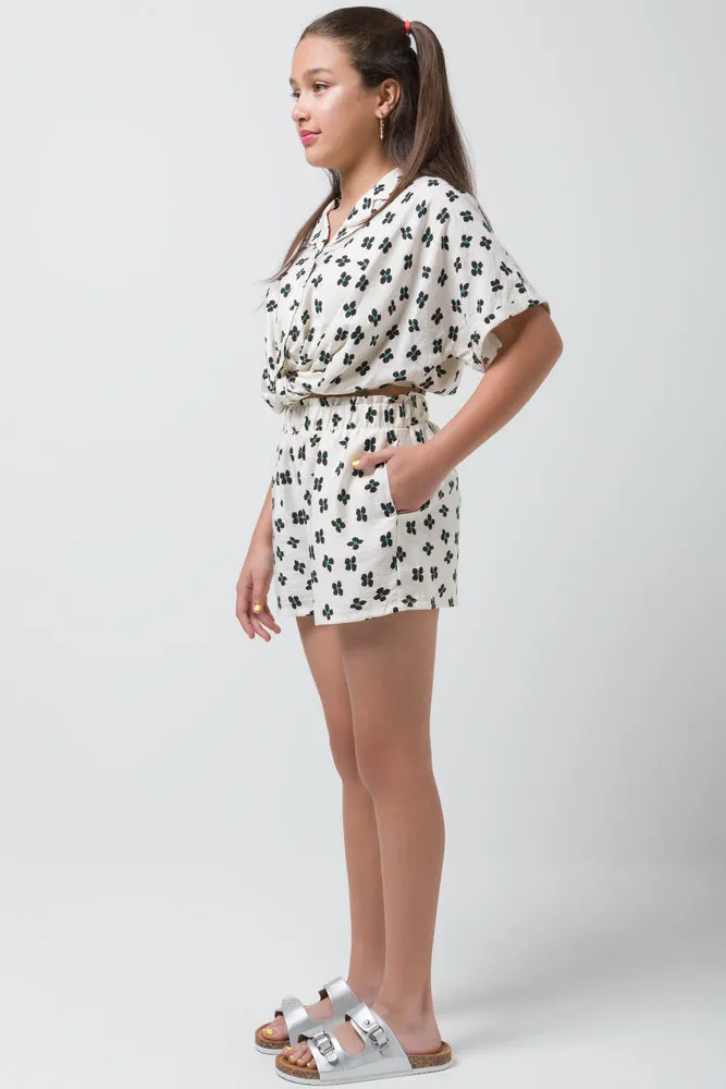 Pull On Woven Short Large Tropical Floral Green