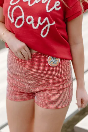 Red Rhinestone Shorts