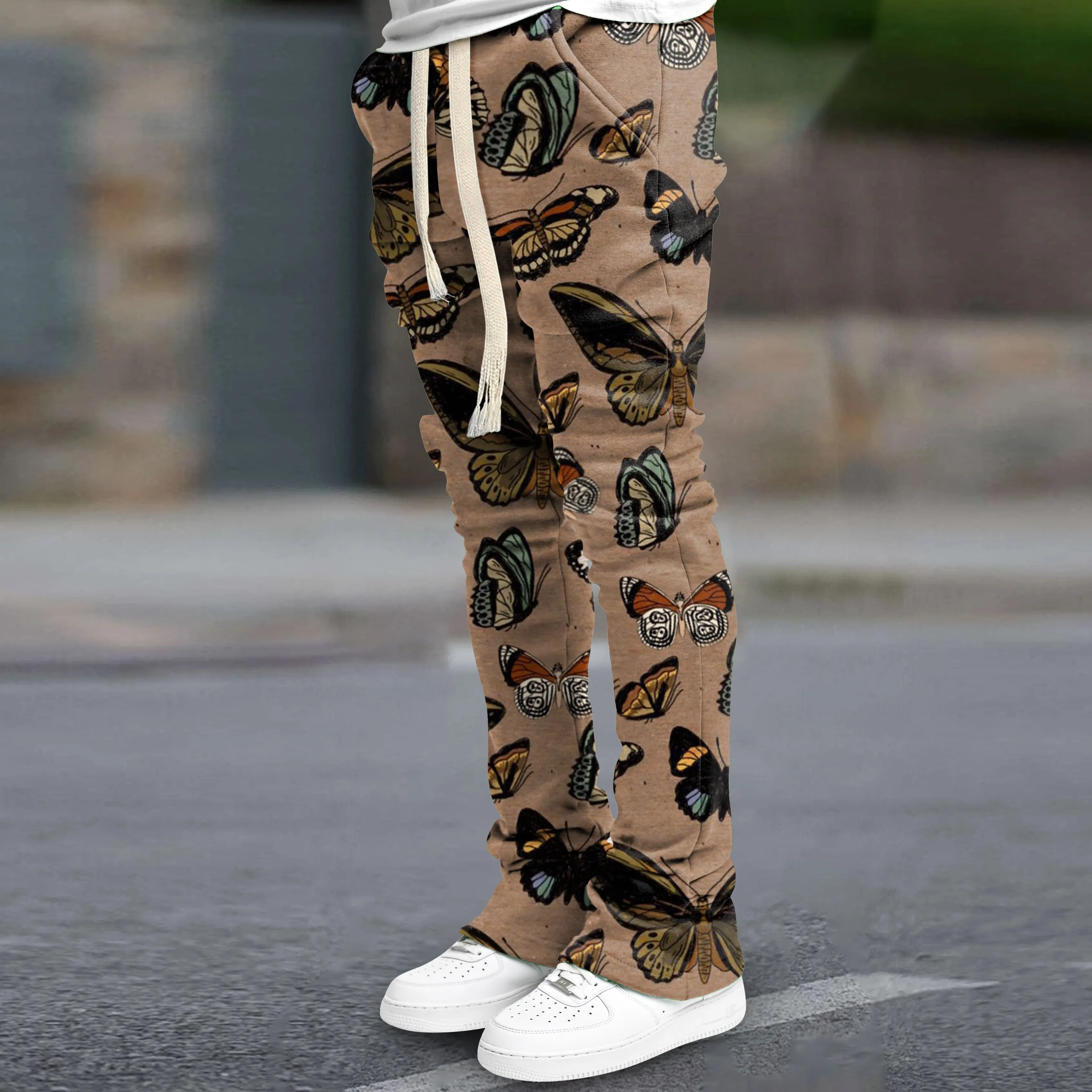 Retro Butterfly Print Trendy Brand Street Slim Flared Pants