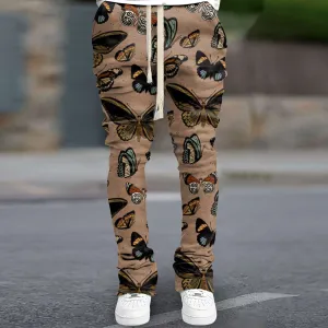 Retro Butterfly Print Trendy Brand Street Slim Flared Pants