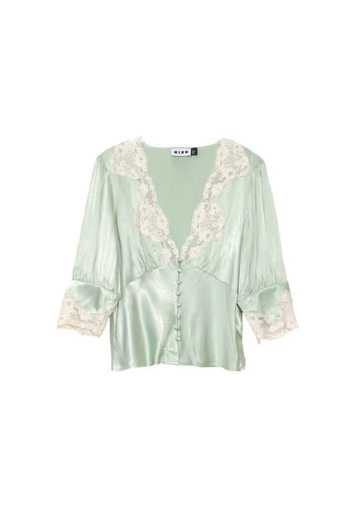 RIXO Amanda top in mint green