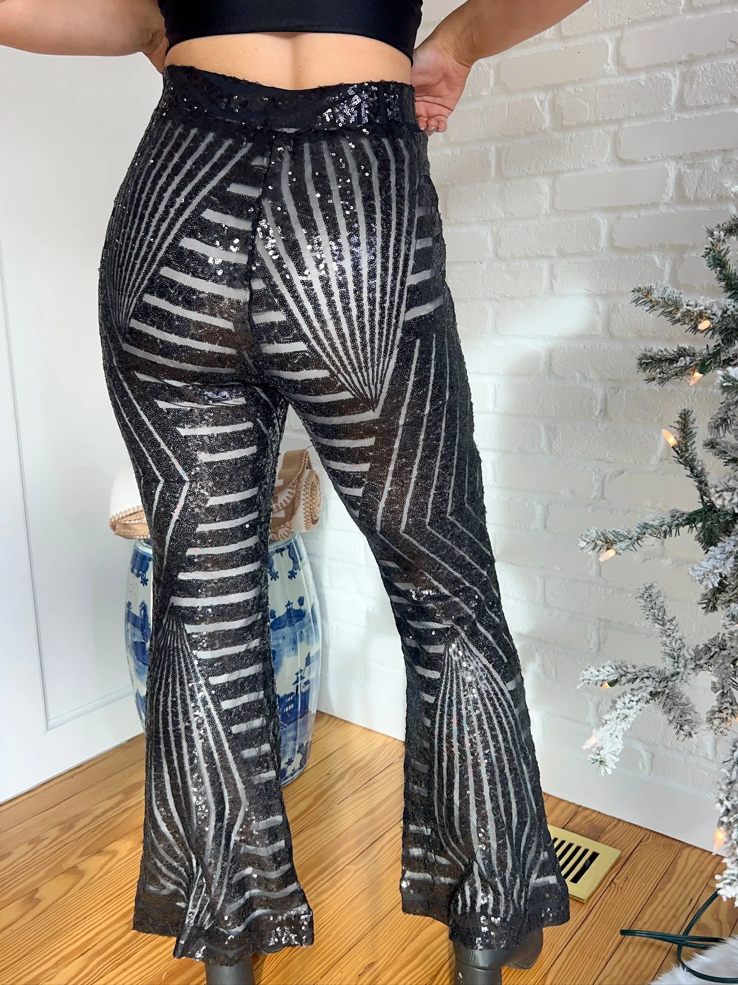 Sequin High Rise Flare Pants
