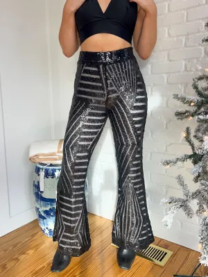 Sequin High Rise Flare Pants