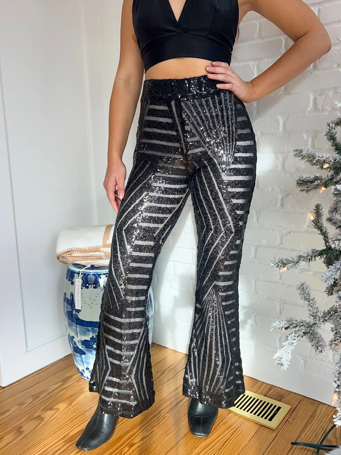 Sequin High Rise Flare Pants