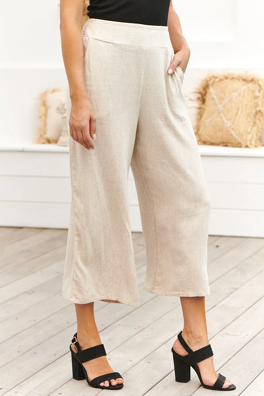 Shianne Beige Linen Culotte