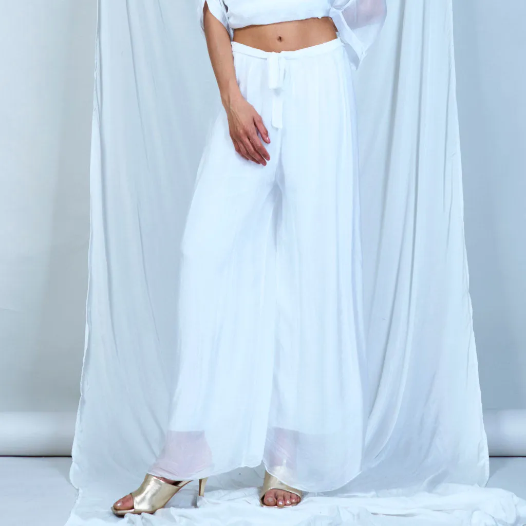 Silk chiffon sleek charcoal drawstring palazzo pants wholesale