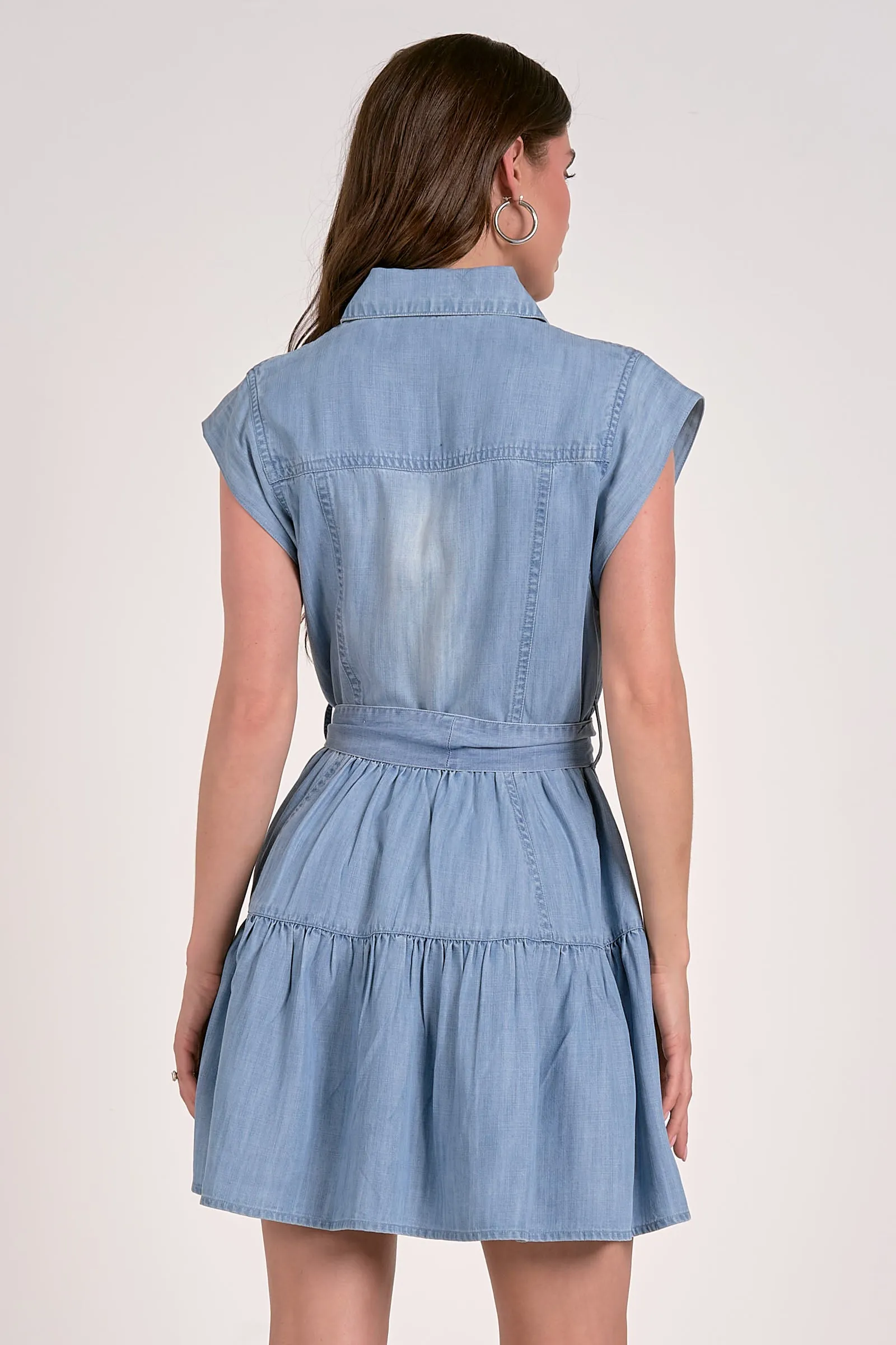 Sleeveless Collared Denim Dress, Blue