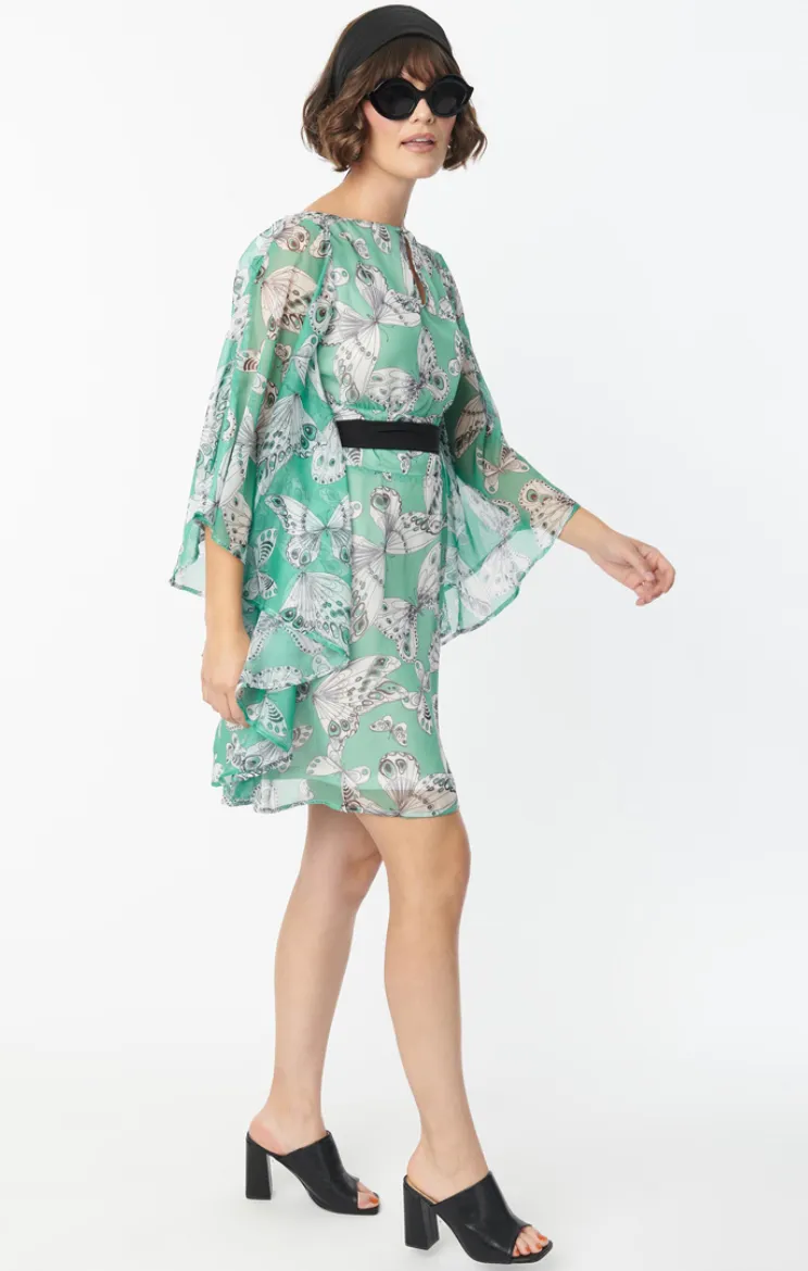 Social Climber Moth Print Caftan Dress - FINALSALE