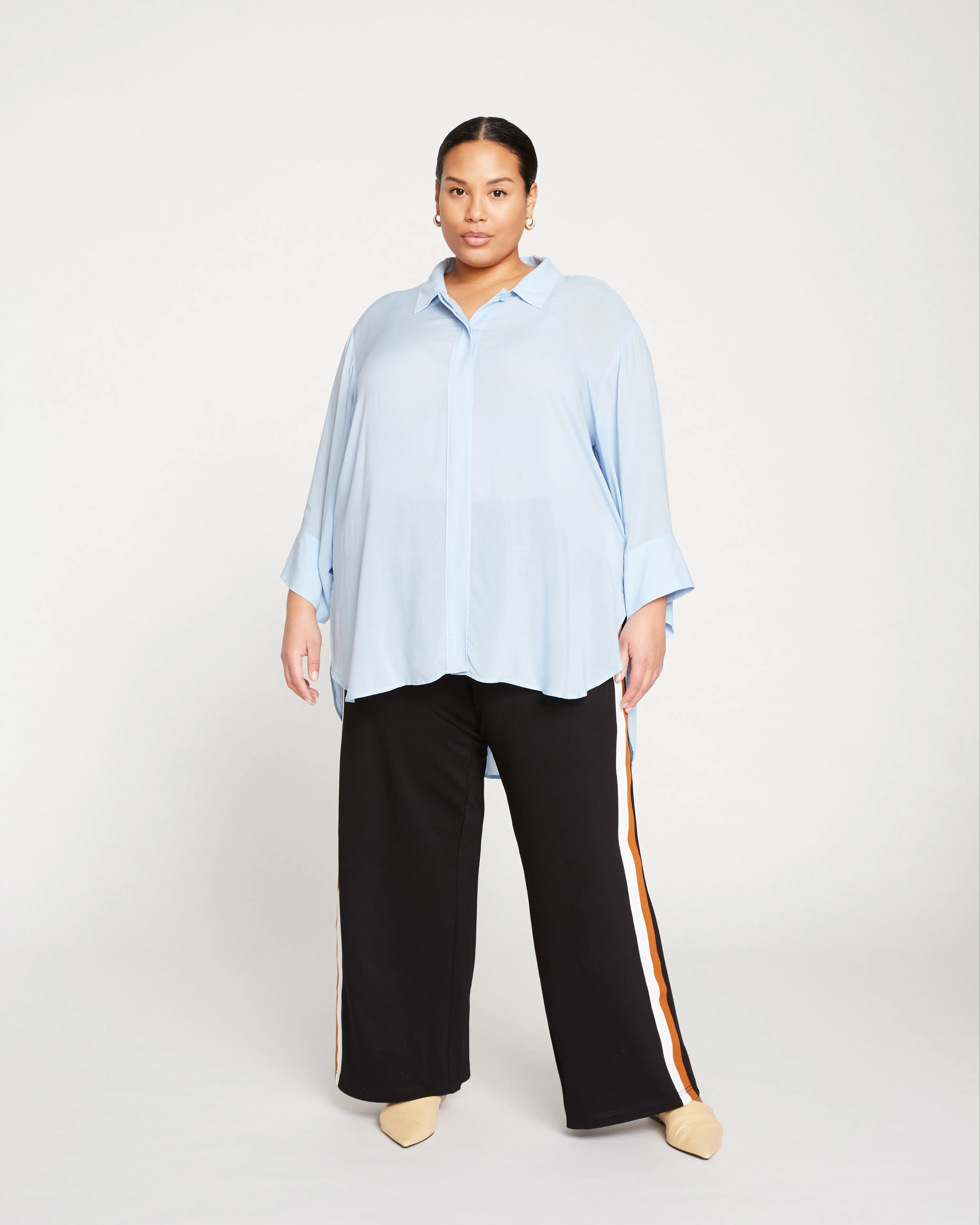 Stephanie Wide Leg Stripe Ponte Pants 30 Inch - Black with Ochre/White Stripe