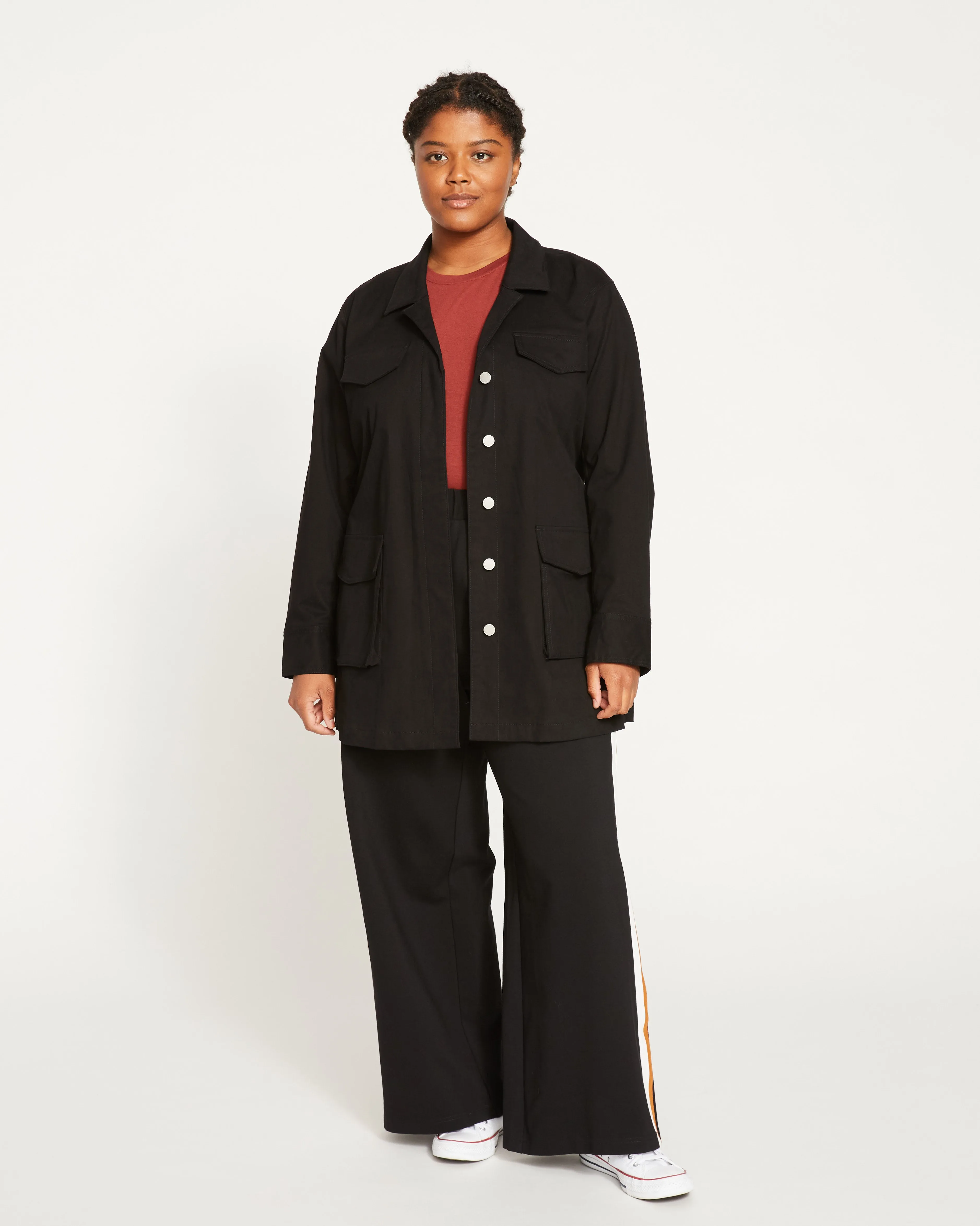 Stephanie Wide Leg Stripe Ponte Pants 30 Inch - Black with Ochre/White Stripe