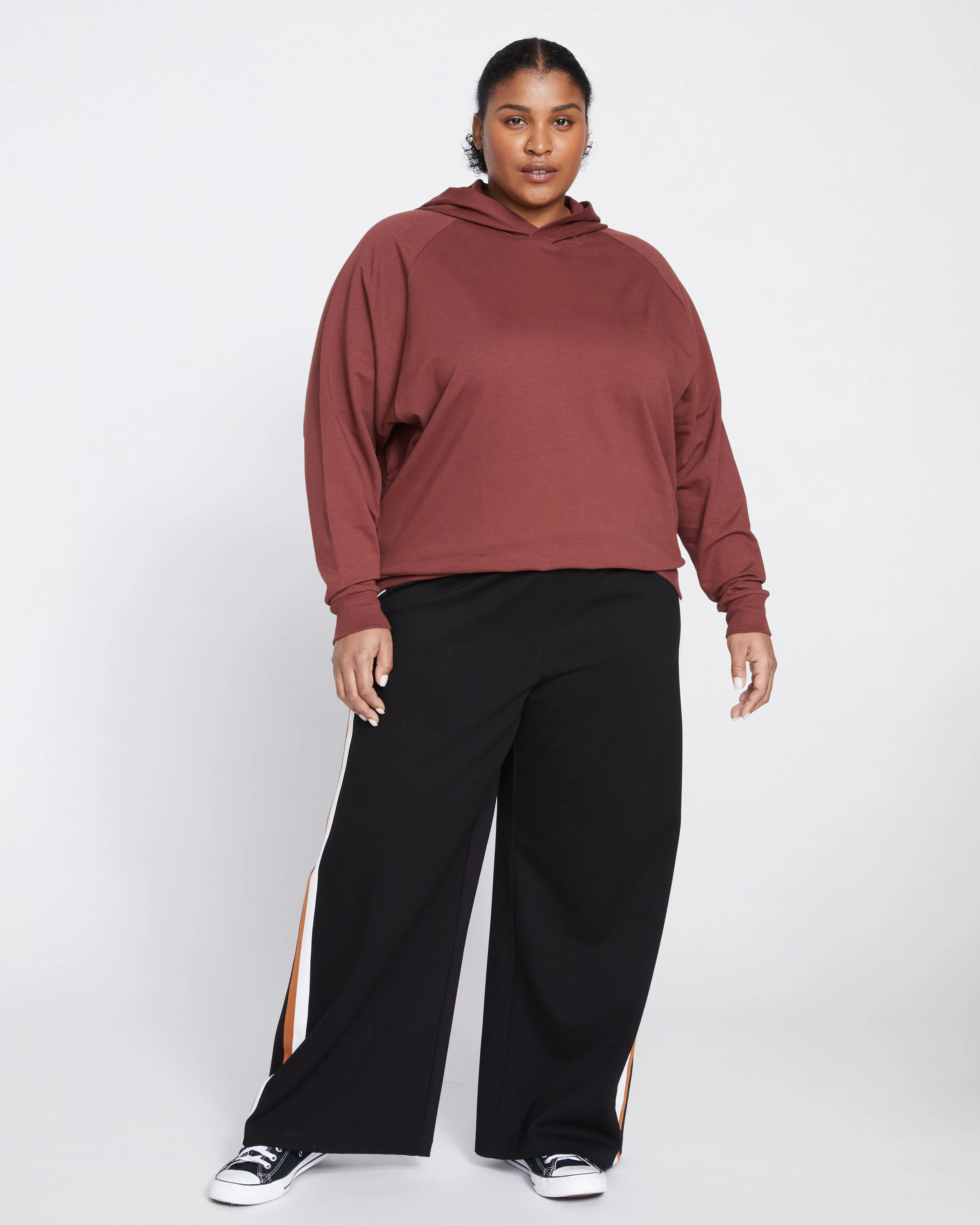 Stephanie Wide Leg Stripe Ponte Pants 30 Inch - Black with Ochre/White Stripe