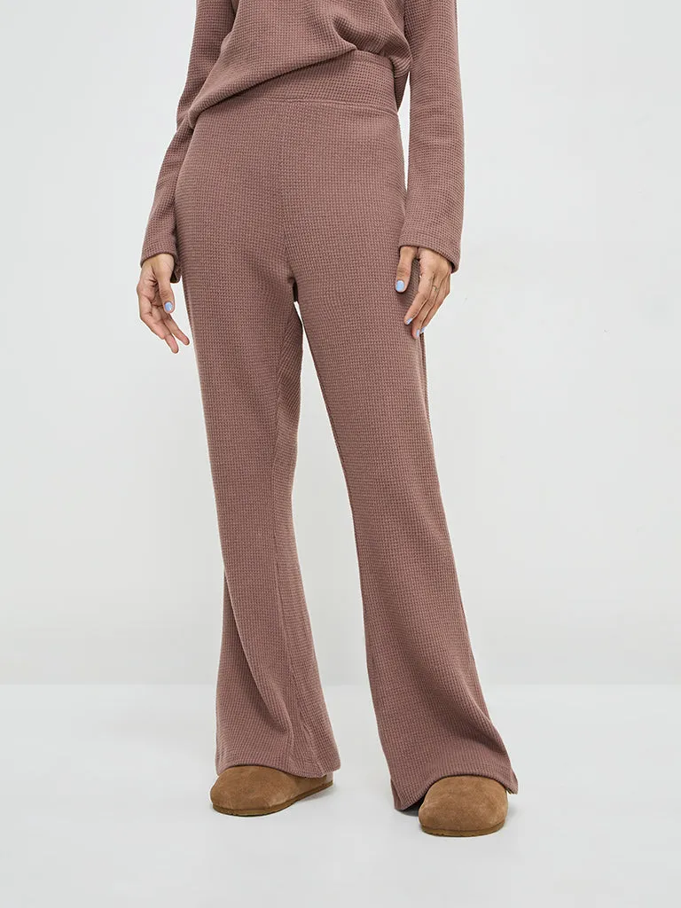 Superstar Brown Waffle-Textured High-Rise Pants