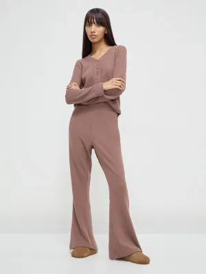 Superstar Brown Waffle-Textured High-Rise Pants