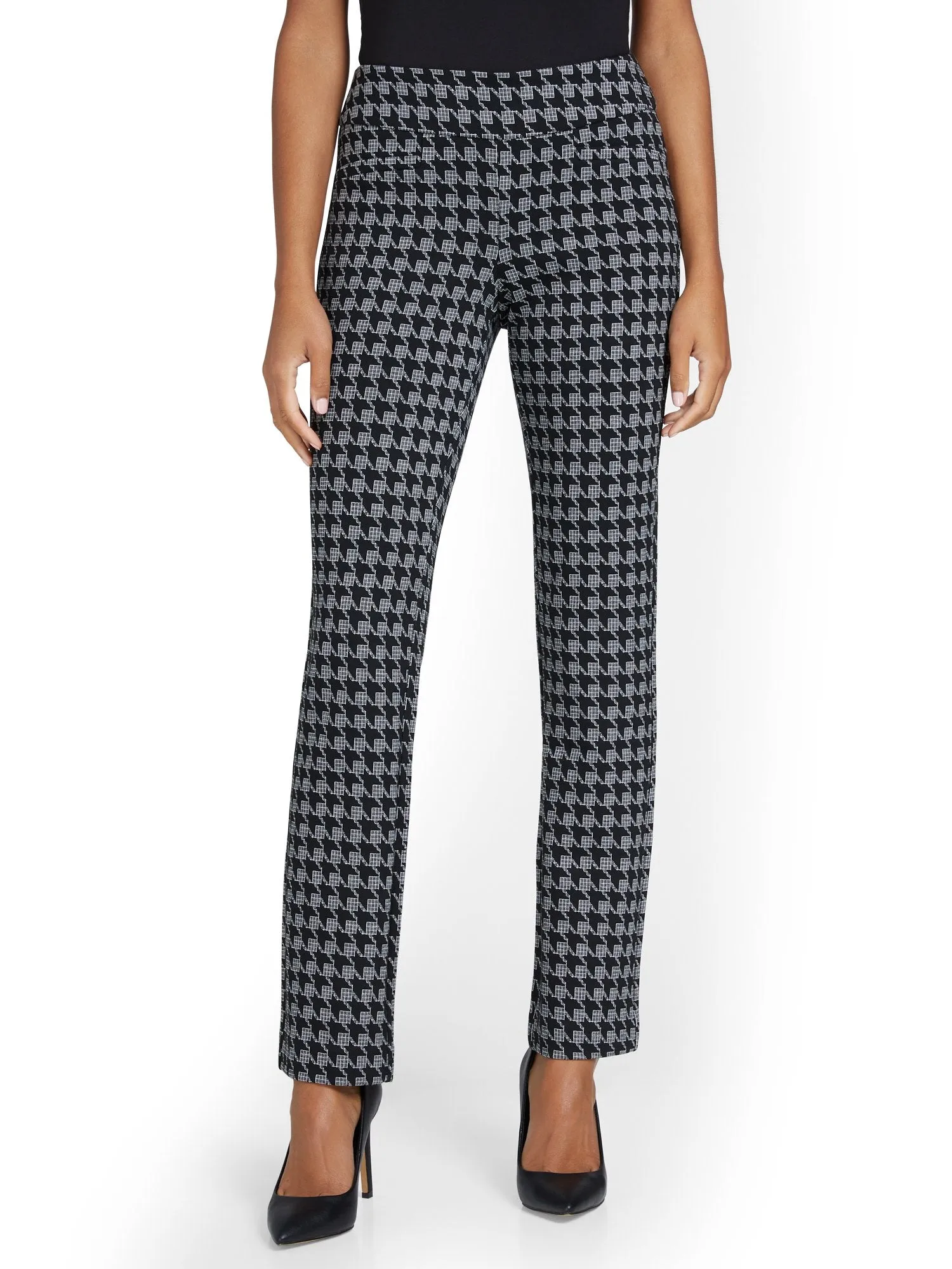Tall Pull-On Houndstooth Straight-Leg Ponte Pant - Superflex