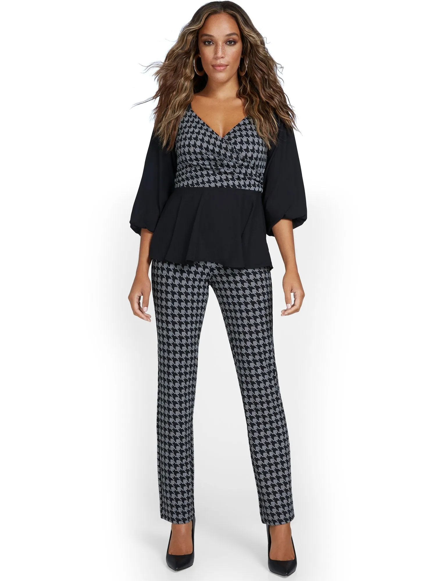 Tall Pull-On Houndstooth Straight-Leg Ponte Pant - Superflex