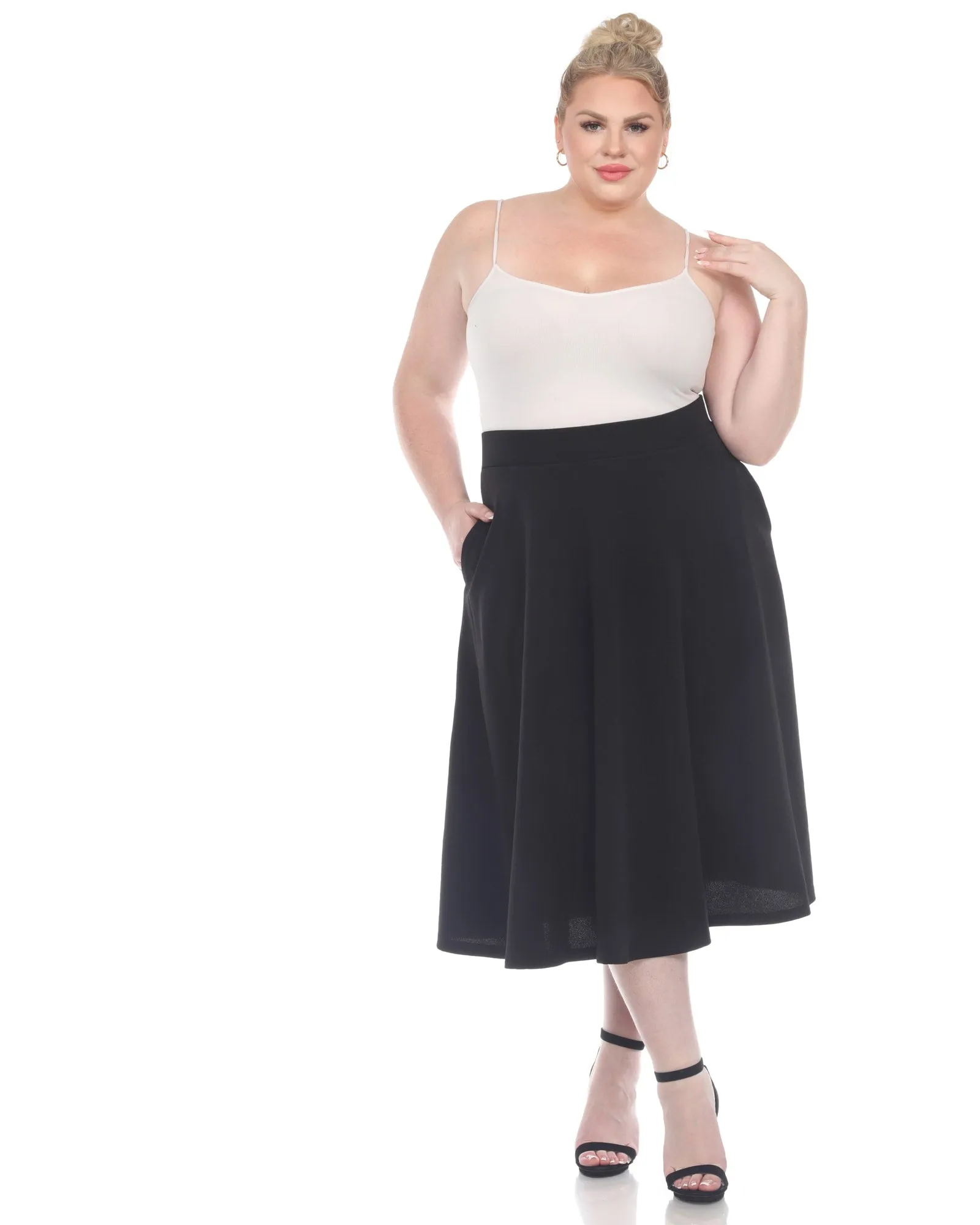 Tasmin Flare Midi Skirt | Black