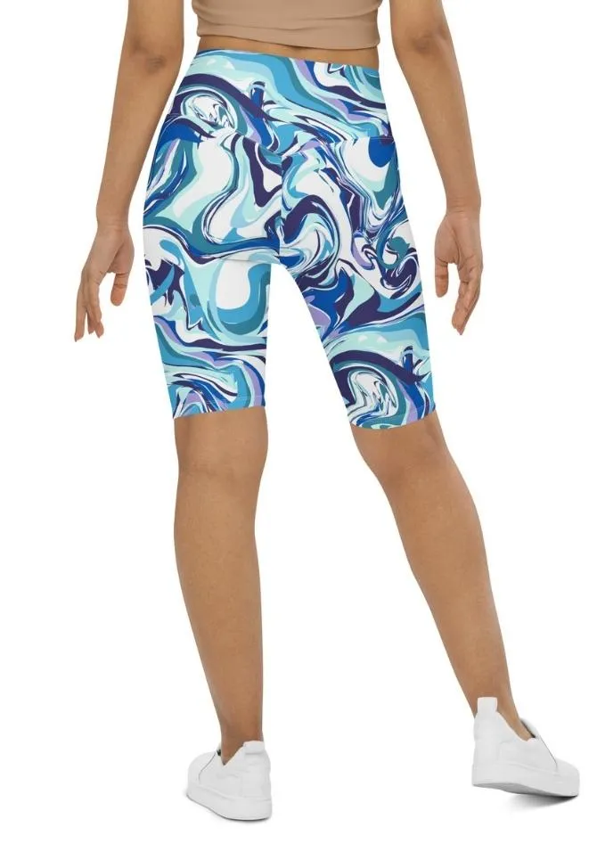 Vibrant Blue Marble Biker Shorts