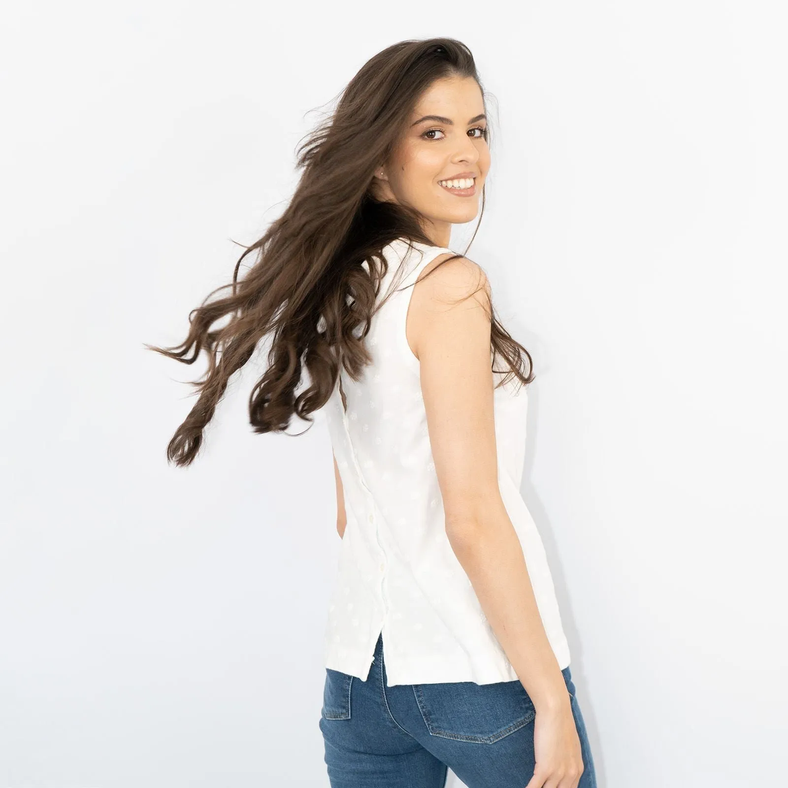 White Stuff Sleeveless Cotton Jersey Embroidered White Vest Summer Tops
