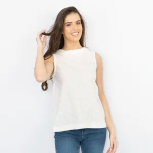 White Stuff Sleeveless Cotton Jersey Embroidered White Vest Summer Tops